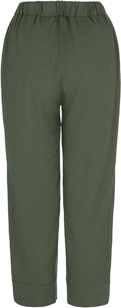 HGps8w Women's Plus Size Cotton Linen Pants Casual Tapered Harem Capris Summer Loose Fit Baggy Ankle Trousers with Pocket X-Large 01 Army Green