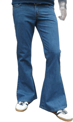 Mens Denim Bell Bottom Style Retro Jeans Medium Stonewashed Blue (36W 32L)