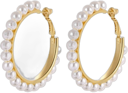 Pearl Hoop Earrings for Women Black White Pearl Earring Big Circle Loop Earrings Fashion Jewelry K:white