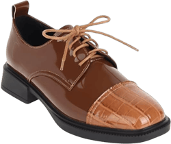 Women's Patent Leather Chunky Low Heels Oxfords Platform Lace Up Flats Fashion Brogue Platform Oxford Dress Shoes Brown