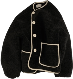 Honrane Cold Resistant Lady Coat Women's Korean Style Loose Fit Winter with Faux Lamb Wool Color Matching Patch Pocket Design XX-Large Black