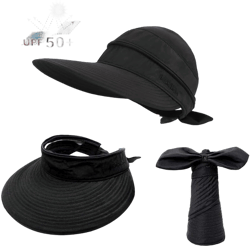 Womens Sun Hat 2 in 1 Zip-Off Convertible Sun Protection Visor Beach Hat for Women Packable Golf Hat Medium Black