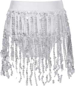 FEESHOW Belly Dance Skirt for Girls Youth Shiny Tassel Fringe Skirts Performing Cheerleading Competition Costume 10 Years White