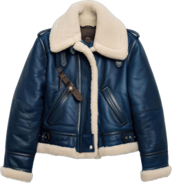 Women’s Navy Blue Genuine Sheepskin Sherpa Shearling Faux Fur Lined Outerwear Winter Warm Pilot B3 Bomber Leather Jacket