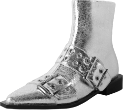 SAMMITOP Women's Ankle Boot Chunky Low Heel Dress Ankle Boots Classic Pointed Toe Side Zipper Chelsea Booties with Metal Buckle Eyelet 1.2 Inch 9.5 Shiny Silver
