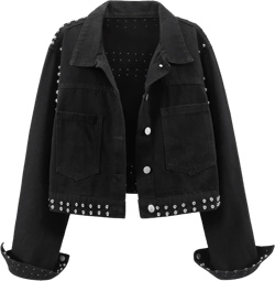 Kedera Women Cropped Ripped Distressed Denim Jean Jacket Coat Studded Fringe with Frayed Hem