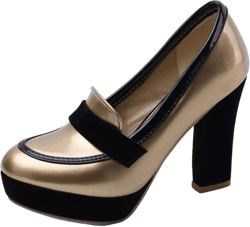 Tokouk Women's Patent Leather Chunky High Heel Pumps Slip On High Heels Platform Comfort Business Dress Work Loafers Elegant Wedding Dress Pumps Shoes 11 Gold