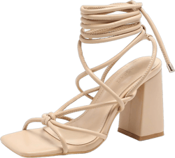 Womens Strappy Heels Lace Up Chunky Heel Sandals, Cute Block Heel Wrap Sandals for Women Dressy Sexy with Square Toe