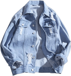LifeHe Men's Distressed Ripped Denim Jacket Button Down Trucker Jean Coat