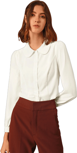Allegra K Women's Peter Pan Collar Bow Tie Neck Puff long Sleeve Workwear Button Blouses White X-Small