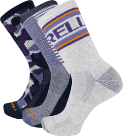 Merrell Men's and Women's Recycled Everyday Half Cushion Socks - 3 Pairs - Breathable Hiking Socks Medium-Large Crew - Navy Assorted