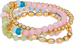 Time and Tru Women's Gold Tone 7.5" 4 piece Stretch Bracelet set with Pastel Beads