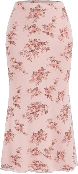 Milumia Women's Floral Print Mesh Long Skirts High Waist Lettuce Trim Bodycon Midi Skirts Small Multicolor Pink