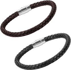 Aroncent 2 PCS Stainless Steel Mens Womens Braided Bangle Leather Bracelet Rope Magnetic Clasp 7.5-9 Inch 8 inches