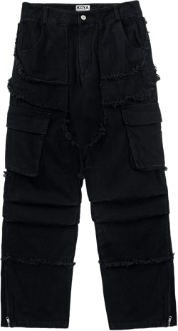 Unisex Camo Cargo Pants, Multi Pockets Raw Edge Oversized Straight Zipper Wide Legs Streetwear for Hip Hop Men Women