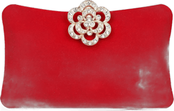Velvet Evening Bags For Women With Flower Closure Rhinestone Crystal Embellished Clutch Purse For Party Wedding Red
