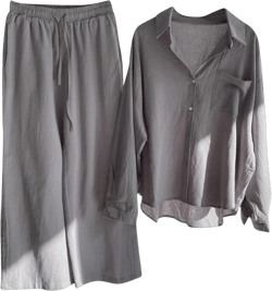 Women's Cotton Linen Two Piece Work Suits Summer Ladies Oversized Tops and Pants Sets Dressy Casual Solid Outfits Hot Sale-8*gray XX-Large
