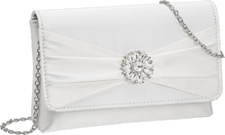 CHARMING TAILOR Evening Bag for Women Pleated Flap Satin Formal Purse Diamantes Brooch Embellished Clutch Ivory