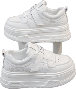 Women Thick Sole Sneakers Casual Lace Up Hook-And-Loop Platform Shoes Non-Slip Waterproof White