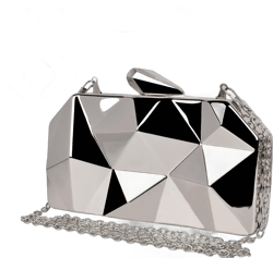 Women Lattice Gold Clutch Purses - Geometric Lattice Metal Clutch Evening Bag Women Golden Stone Cut Clutch Purse for Party A-silver