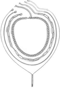 Silver Layered Necklaces Silver Chunky Layered Necklace for Women Trendy Dainty Chain Necklace Fashion Layer Necklace