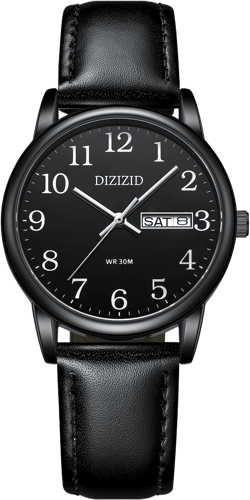 Watches for Men, Men's Easy Reader Watch Minimalist Men's Wrist Watches, Analog Quartz Date Waterproof Classic Elegant Watch with Black Leather Band Black_B