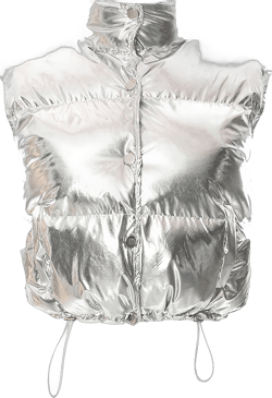 Flygo Women's Winter Crop Vest Metallic Quilted Down Vest Sleeveless Puffer Jacket Small Silver