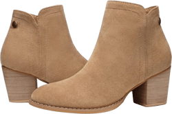 SHIBEVER Women's Ankle Boots Heel: Chunky Low Heeled Almond Toe Short Booties with Zipper Faux Suede Dress Western Fall 2024 Shoes 8 Tan