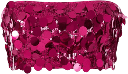 Women's Glitter Sequin Tube Crop Top Sleeveless Strapless Slim Fit Party Club Bandeau Tops Hot Pink X-Small