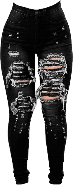 JEKE-DG Women's High Waist Skinny Ripped Jeans Plus Size Slim Destroyed Trousers Stretch Denim Pants Small Black