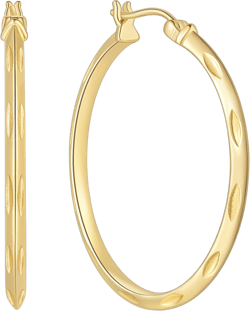 Hoop Earrings 14K Gold Hoop Earrings for Women Large Earring Hoops Gold Jewelry Elegant Leaf-shaped Dot Engravings 30 * 2.5mm