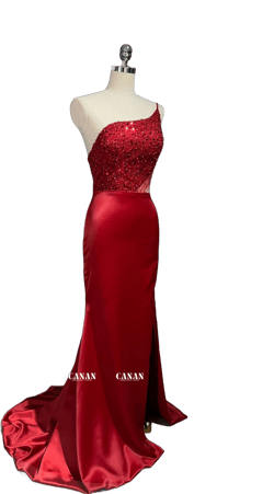 Red Prom Dress Crafted from Soft Satin with a Subtle Twinkle , Custom Dresses