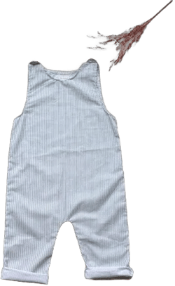 Baby and child overalls with khaki or blue stripes in customizable cotton poplin