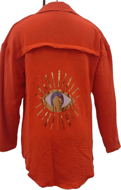 Women Casual Sequin Eye Beaded Shirt Summer Ice Silk Plus Size Button Down Long Sleeve Linen Top Oversized Beach Dresses Orange Medium