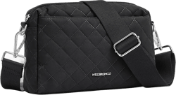 WESTBRONCO Quilted Crossbody Bags for Women Small Crossbody Purse Nylon Lightweight Shoulder Handbags with Adjustable Strap Black