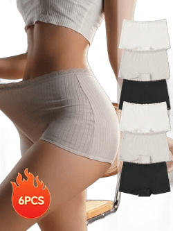 6-Piece Set Of Boxer Shorts For Women, Comfortable Stretch Cotton Bottom Underwear, Solid Color Slim Fit Shorts, Soft And Comfortable Stretch Underwear, Breathable Cotton Blend, Close-Fitting Silhouette, Elegant Style, Multiple Colors, Easy To Put On And Take Off, Suitable For All Female Friends, Mothers.