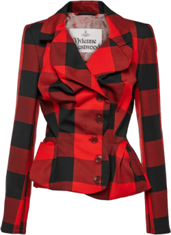 Womens Red Black Drunken Tailored Tartan-patterned Slim-fit Wool Blazer