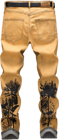 Retro Nostalgic Leaf Print Jeans - Versatile, Personalized, Fashionable Street Style - Denim - For Women & Men - Suitable for Casual Wear - Perfect Gift for Fashion Lovers