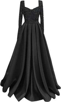 GARDOM Long Sleeve Satin Prom Dresses for Women Sparkly Sequin Ball Gowns Formal Evening Gowns with Pockets Black 8