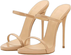 Sexy Open Toe women's sandals Platform Stiletto Gold heels Silver Women Two Straps Mules Slip on Slingback Party Prom Evening Dance Shoes 11 Nude
