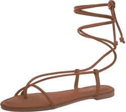 Shoe Land SL-Auday Womens Lace Up Flat Sandals Open Toe Tie Up Ankle Wrap Flat Sandals Black White Red Green Gold Flat Sandals Crisscross Casual Slides for Summer 8.5 Tan