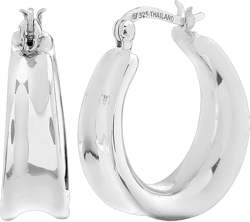 925 Sterling Silver 20mm Scooped Lightweight Hoop Earrings for Women White