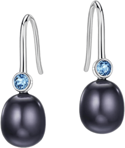 Michooyel 925 Sterling Silver Freshwater Cultured Pearl Dangle Drop Earrings for Women AAA+ Quality 8mm White Pearl Earrings Jewelry for Women Black - Blue CZ