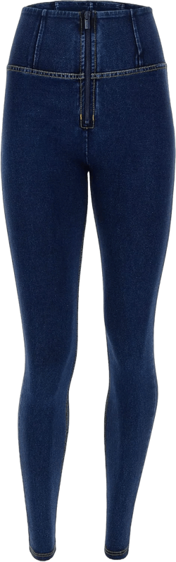 FREDDY WR.UP Denim Butt Lifting Jeans for Women - High Waist Full Length Shaping Stretchy Versatile Travel Pants for Women 0 Dark Jeans With Yellow Stitching