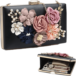Clutch Purses for Women, Evening Clutch Clutch Purses for Women Formal, Banquet Bag with Floral Decoration, Gatherings Black