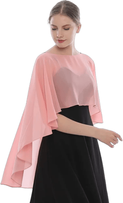 LMVERNA Shawl Wraps for Women Formal Chiffon Capelets Lightweight Sheer Capes Cover Up for Dress Pink