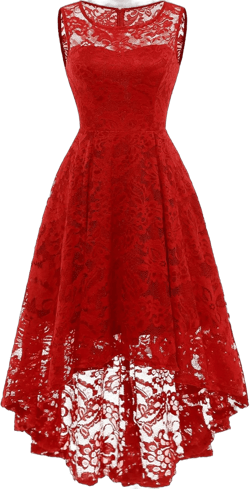 MUADRESS Women's Elegant Floral Lace Dress Sleeveless Crew Neck Hi-Lo Cocktail Dress for Evening Party 3X-Large Red