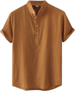 Men's Shirts Summer Lightweight Cotton Linen Shirts Casual Short Sleeve Breathable Band Collar Henley Shirt for Beach Small Brown