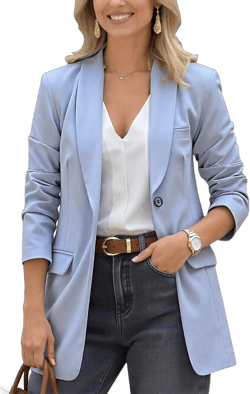 Womens Long Blazers for Work Slim Fit Jackets Casual Tailored Blazer for Women Business Office Lightweight Jacket Large Light Blue