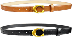 TOPACC 2 Pack Skinn Belts for Women Dresses Pants Business Casual Designer Belt with Gold Buckle Fit waist: 28-34 in Classic A Black + Brown